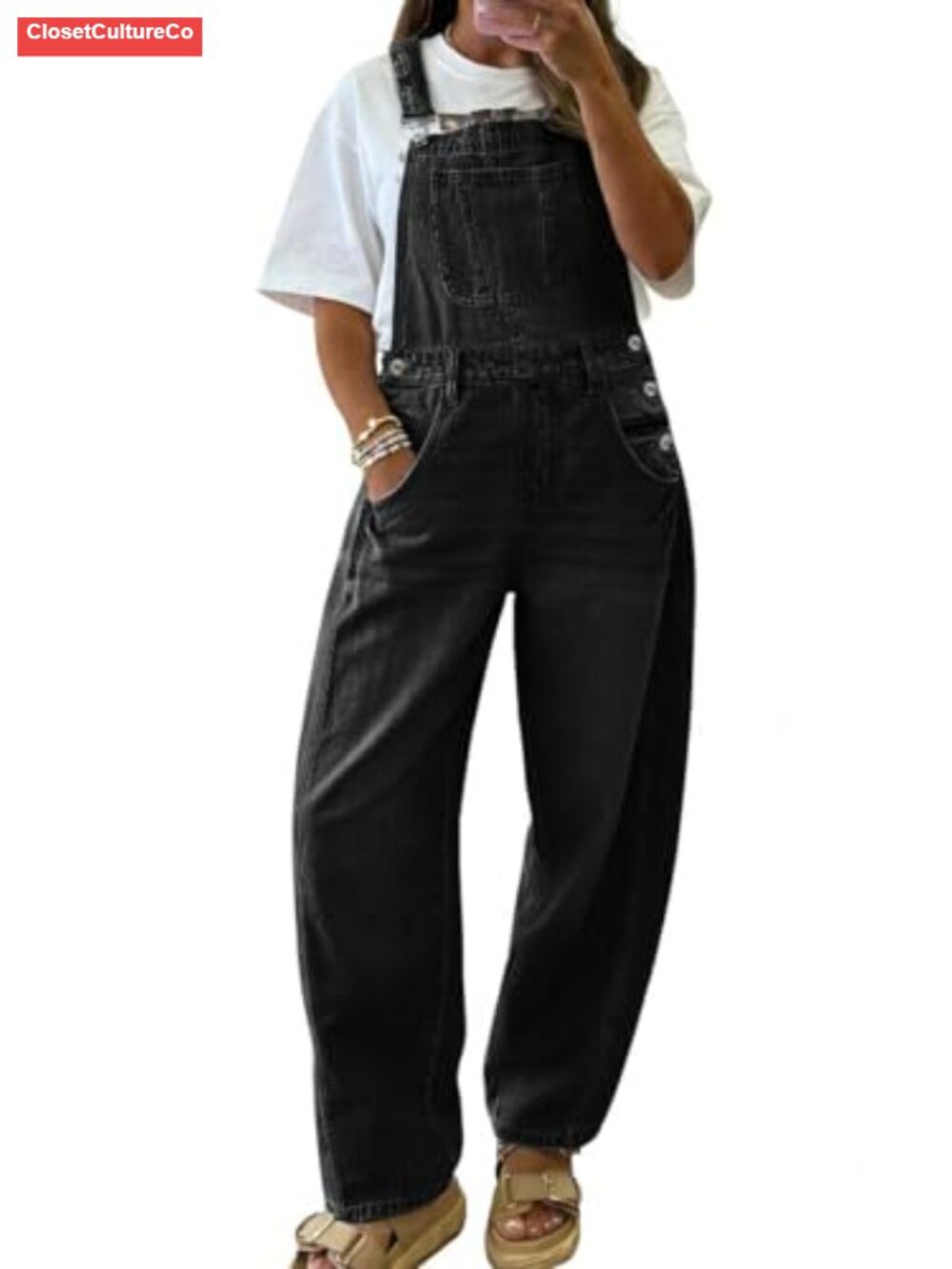 100% Cotton Wide Leg Denim Overalls Adjustable Strap Bib Jeans